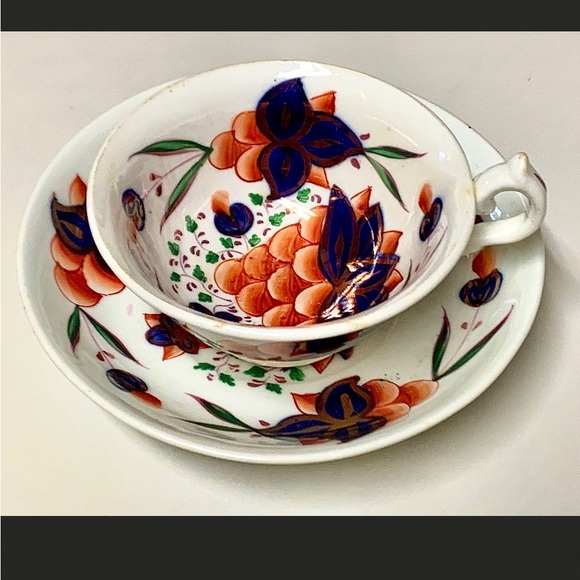 19th Century Grape Pattern Gaudy Welsh Teacup & Saucer - Picture 2 of 11